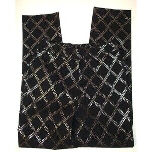 New Womens Isaac Mizrahi Live! Stretch Black Silver Foil Leaf Pants 14 T Tall